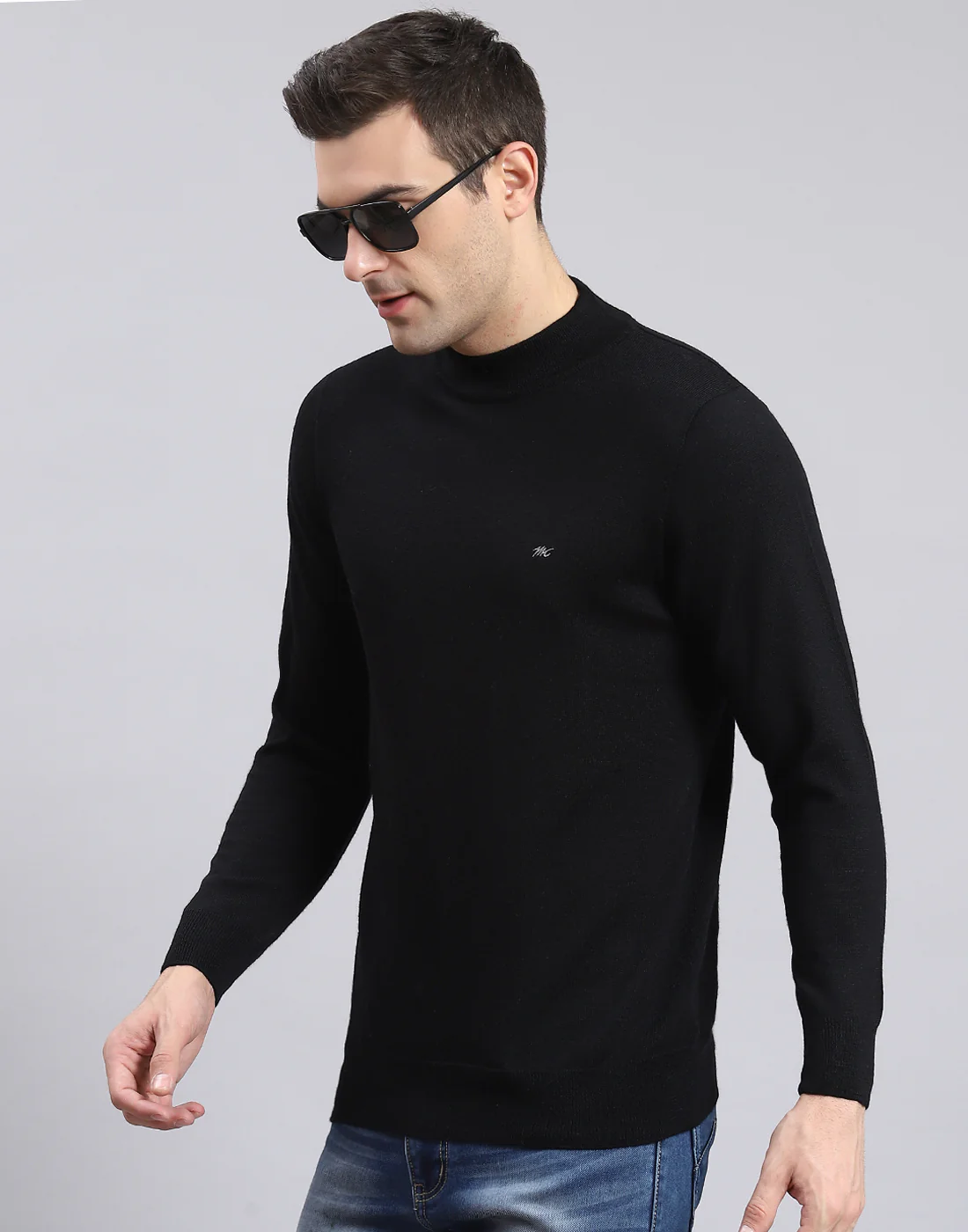Men Black Solid T Neck Full Sleeve Sweater - Image 3