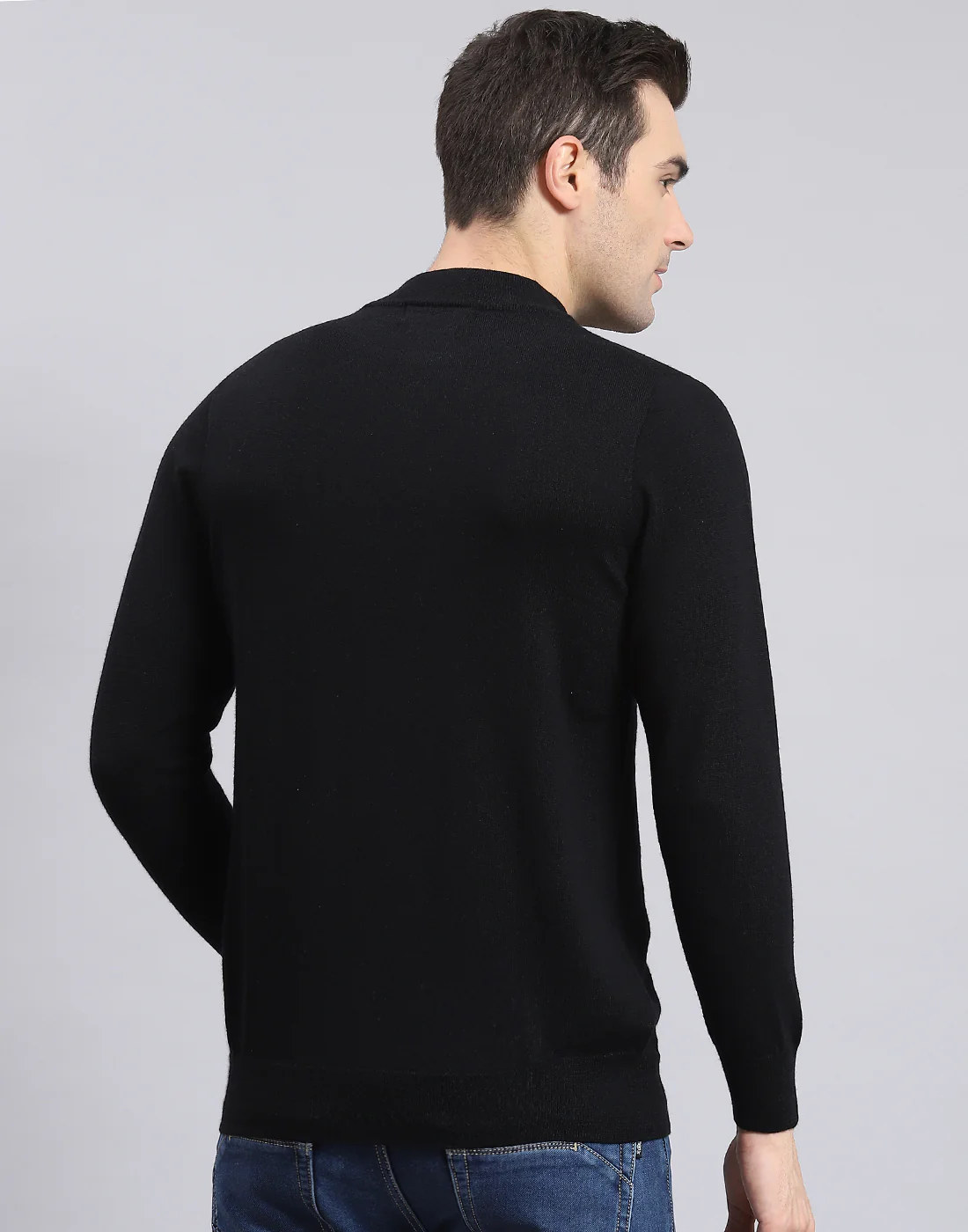Men Black Solid T Neck Full Sleeve Sweater - Image 5