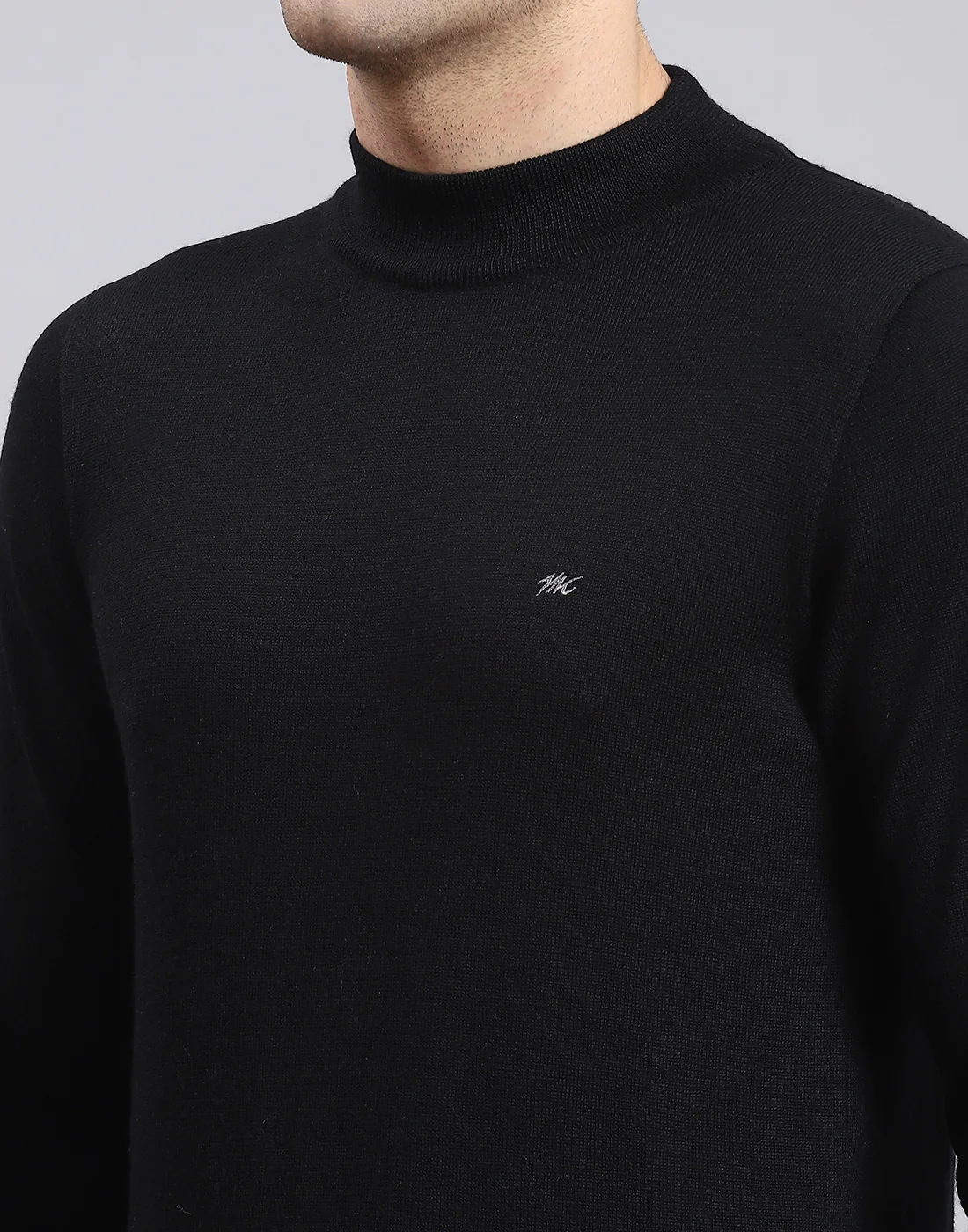 Men Black Solid T Neck Full Sleeve Sweater - Image 6
