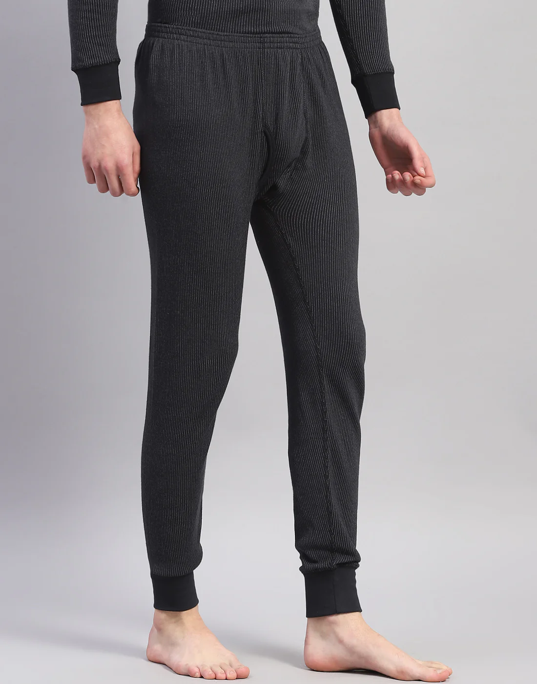 Men Black Solid Thermal Lower - Image 3