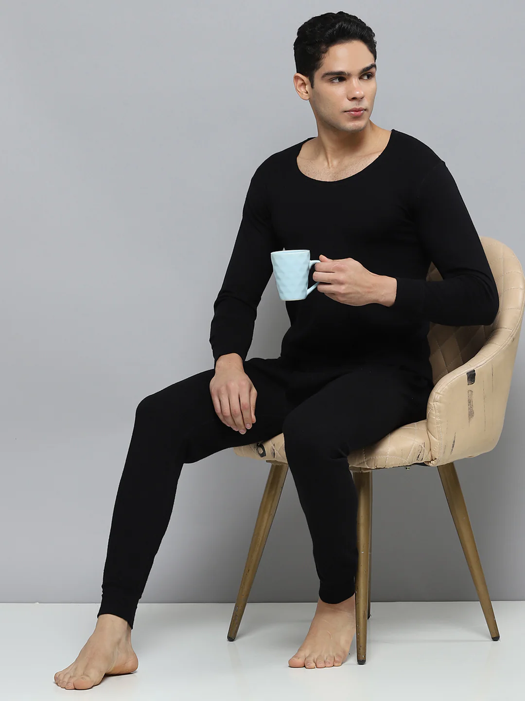 Men Black Solid Thermal Lower - Image 2