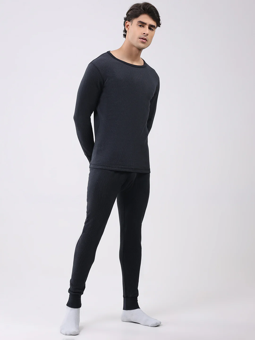 Men Black Solid Thermal Lower - Image 2