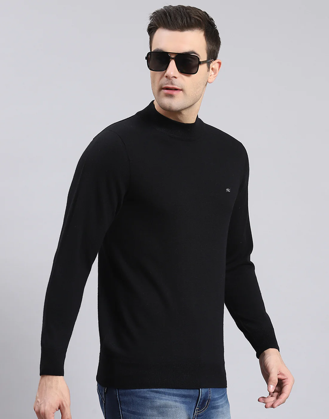 Men Black Solid Turtle Neck Full Sleeve Pullover - Image 4