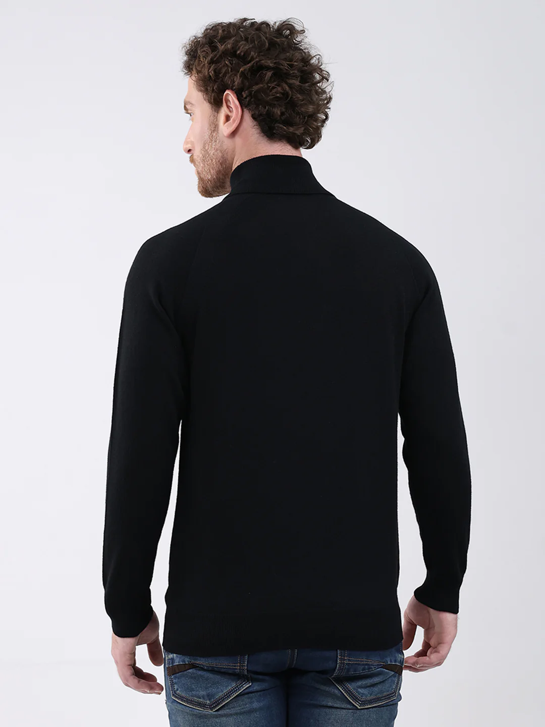 Men Black Solid Turtle Neck Full Sleeve Pullover - Image 5