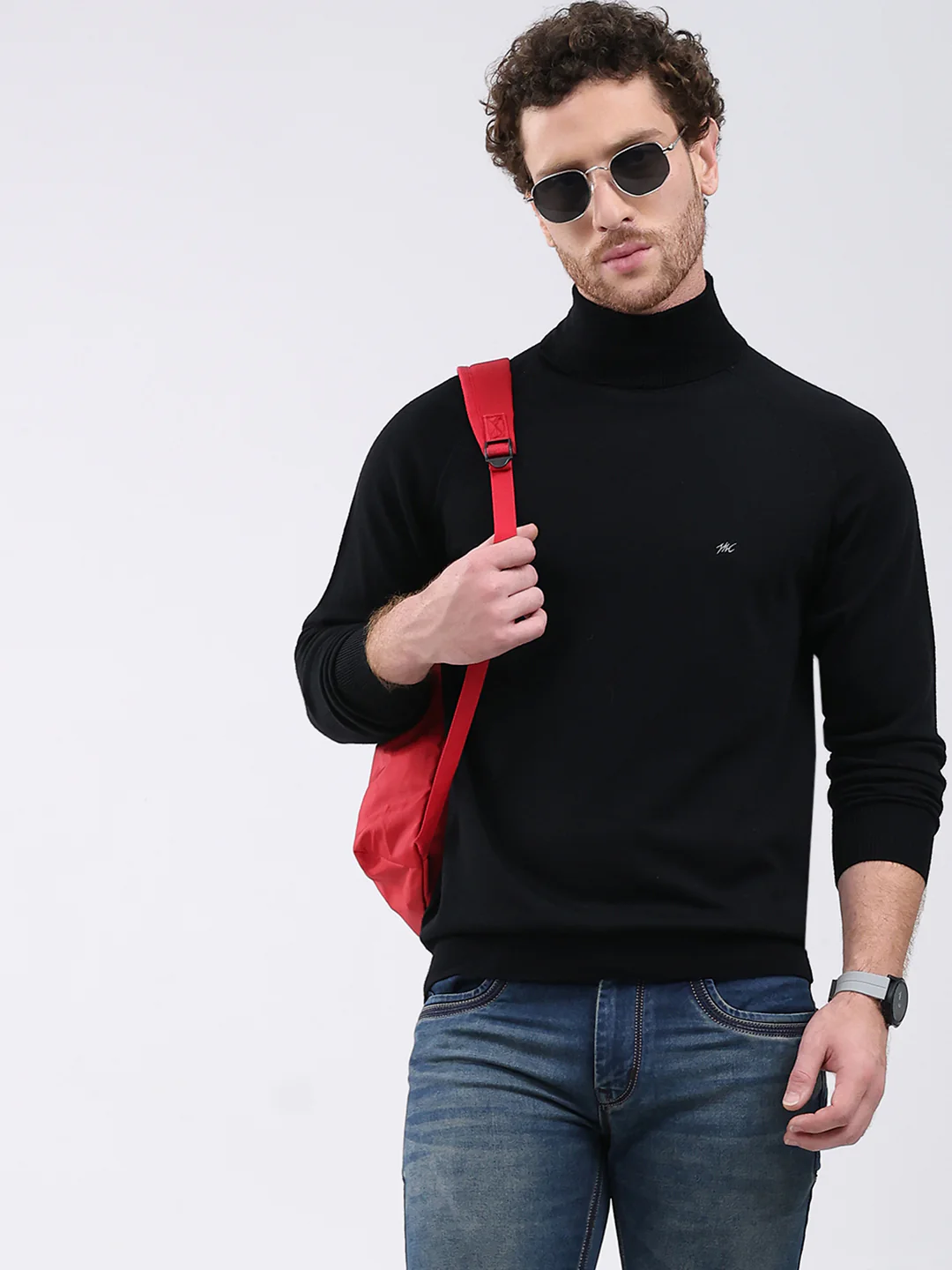 Men Black Solid Turtle Neck Full Sleeve Pullover - Image 6