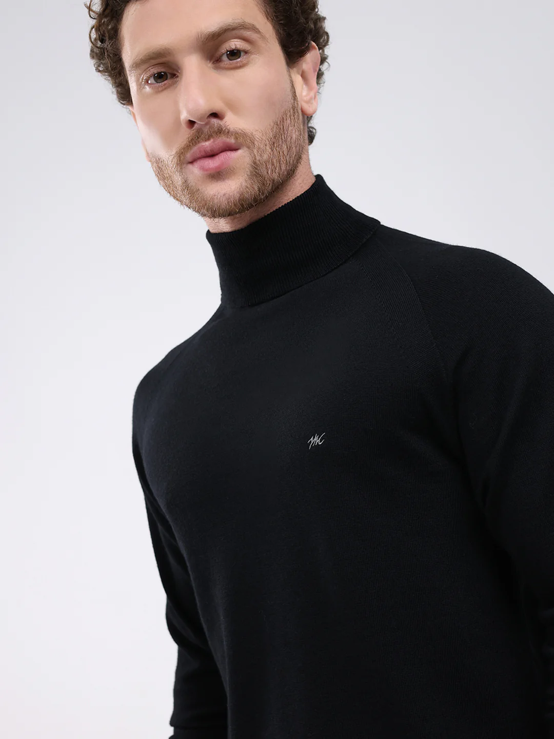 Men Black Solid Turtle Neck Full Sleeve Pullover - Image 7