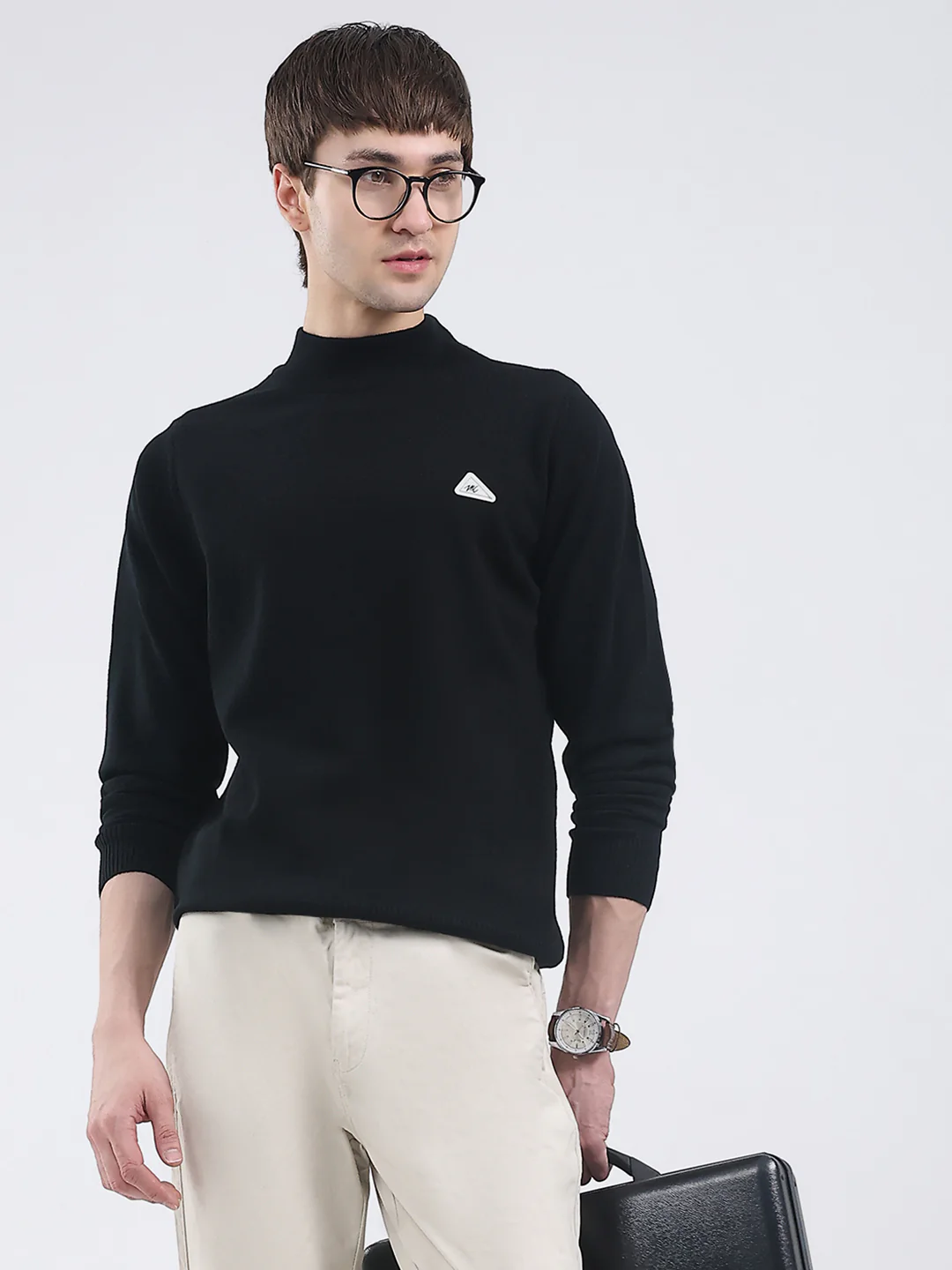 Men Black Solid Turtle Neck Full Sleeve Pullover - Image 6