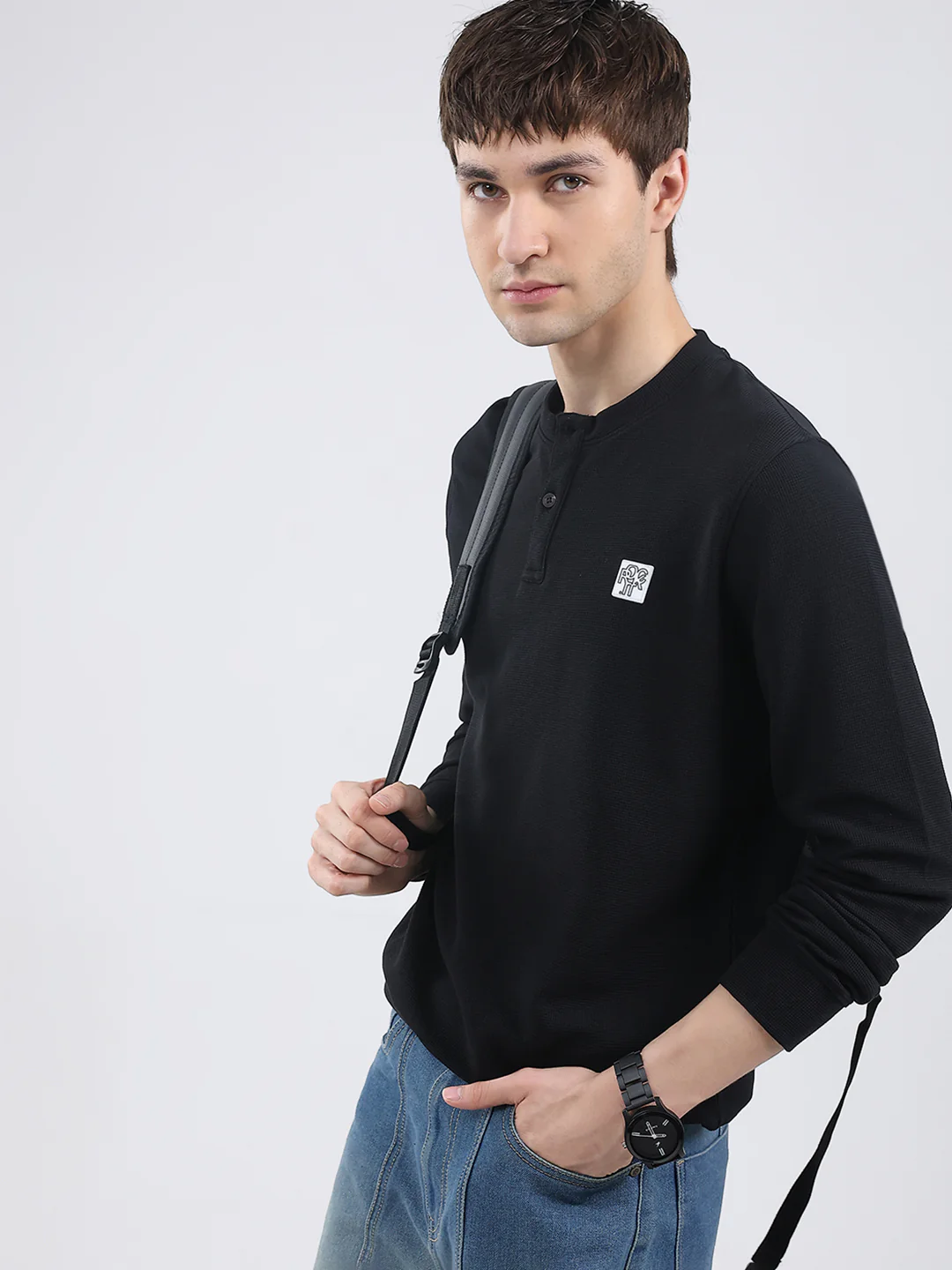 Rock.it Men Black Solid Round Neck Full Sleeve Winter T-Shirt - Image 6