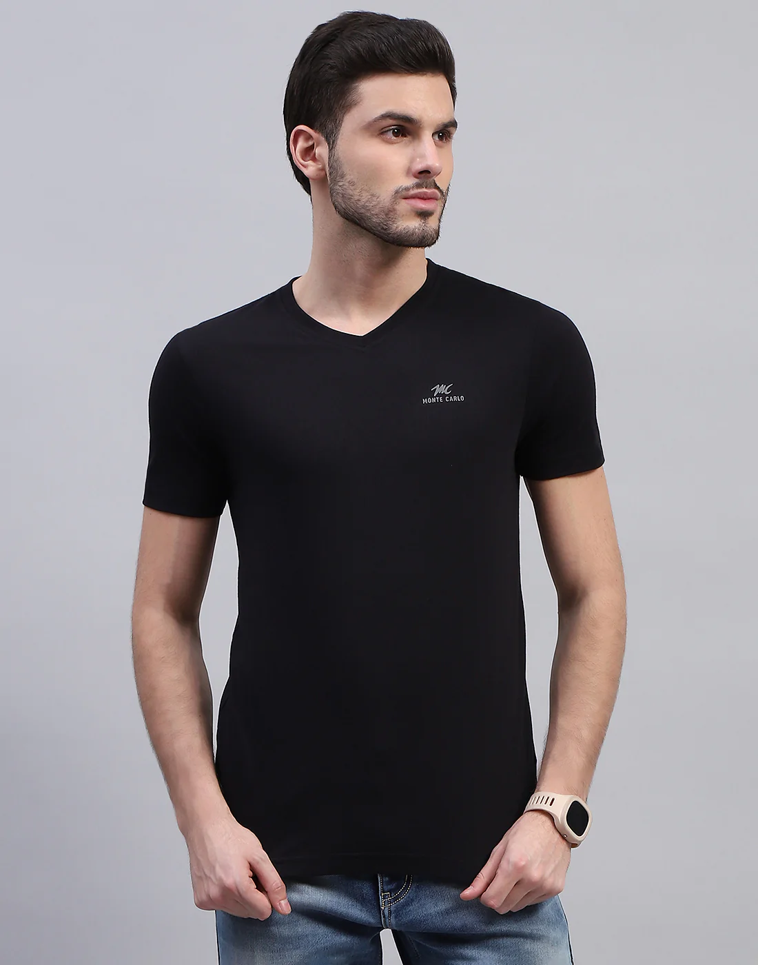 Men Black Solid V Neck Half Sleeve T-Shirt (Pack of 3) - Image 4