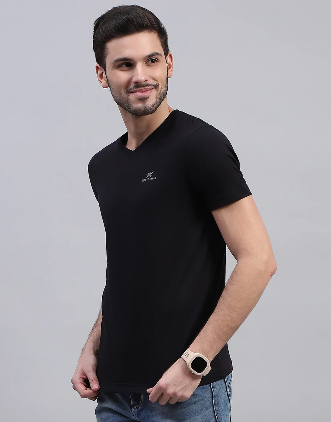 Men Black Solid V Neck Half Sleeve T-Shirt (Pack of 3) - Image 9