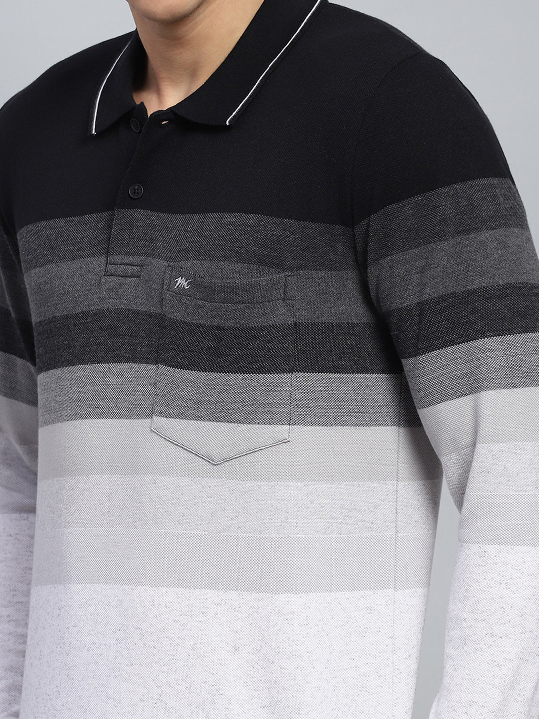 Men Black Stripe Collar Full Sleeve Winter T-Shirt - Image 6