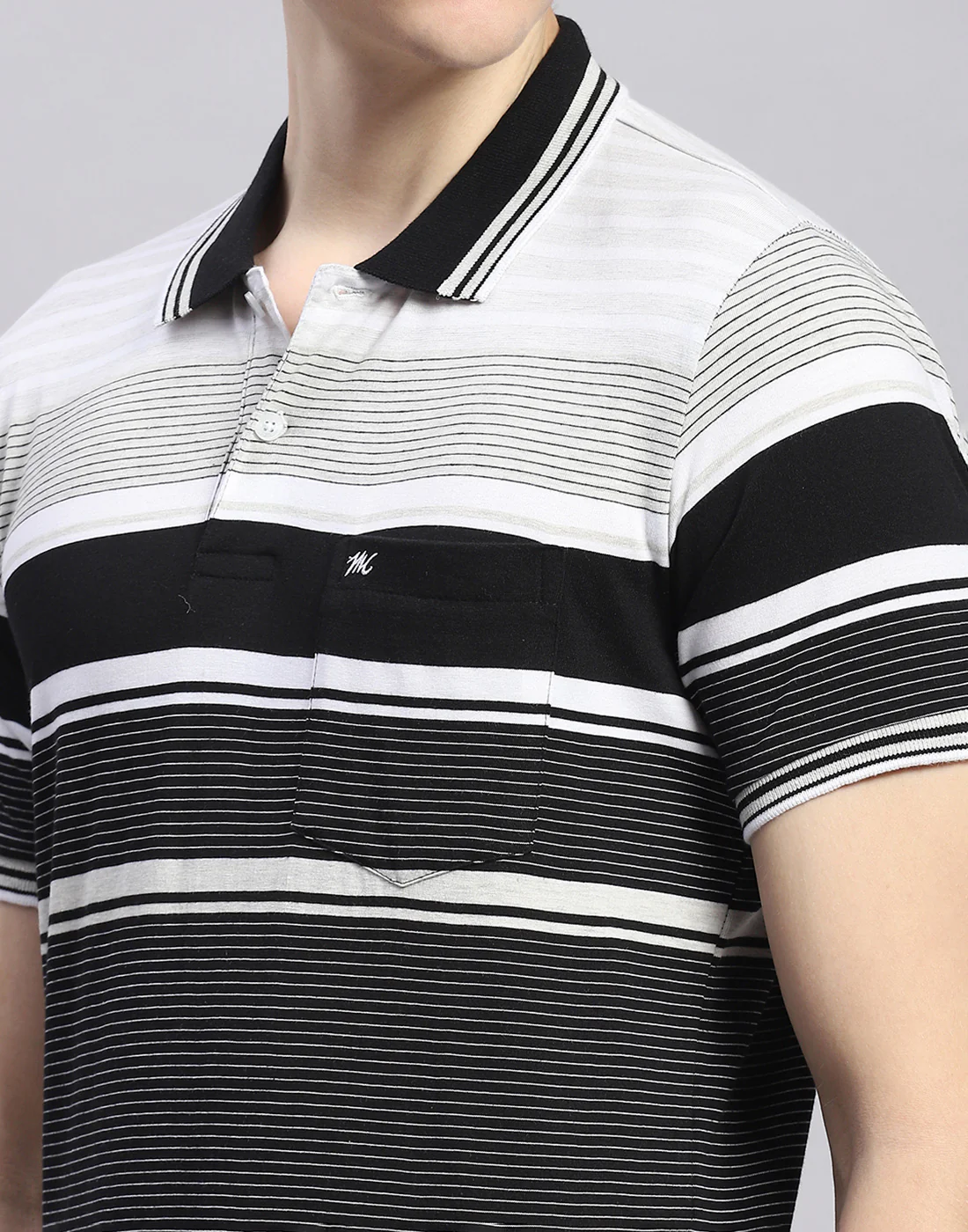 Men Black Stripe Polo Collar Half Sleeve T-Shirt - Image 7
