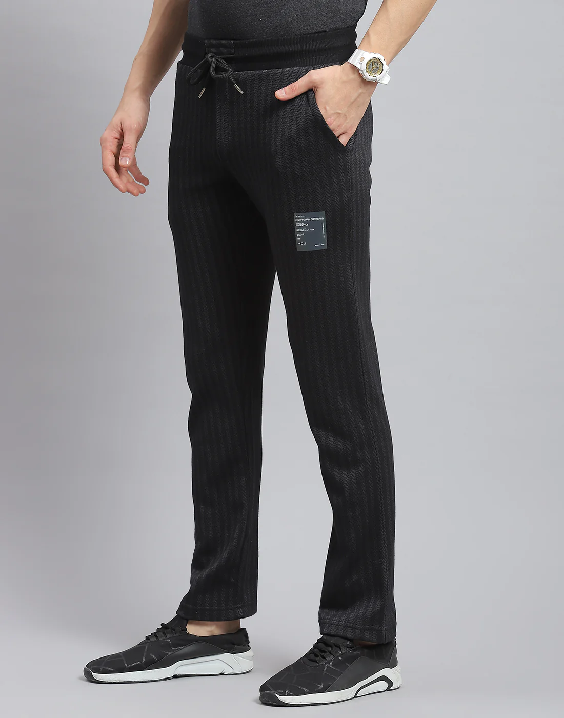 Men Black Stripe Regular Fit Winter Lower - Image 3