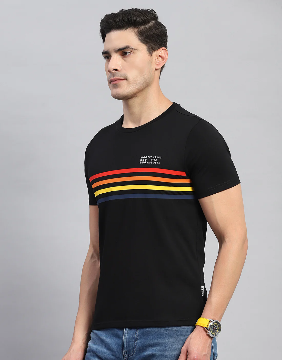 Rock.it Men Black Stripe Round Neck Half Sleeve T-Shirt - Image 3