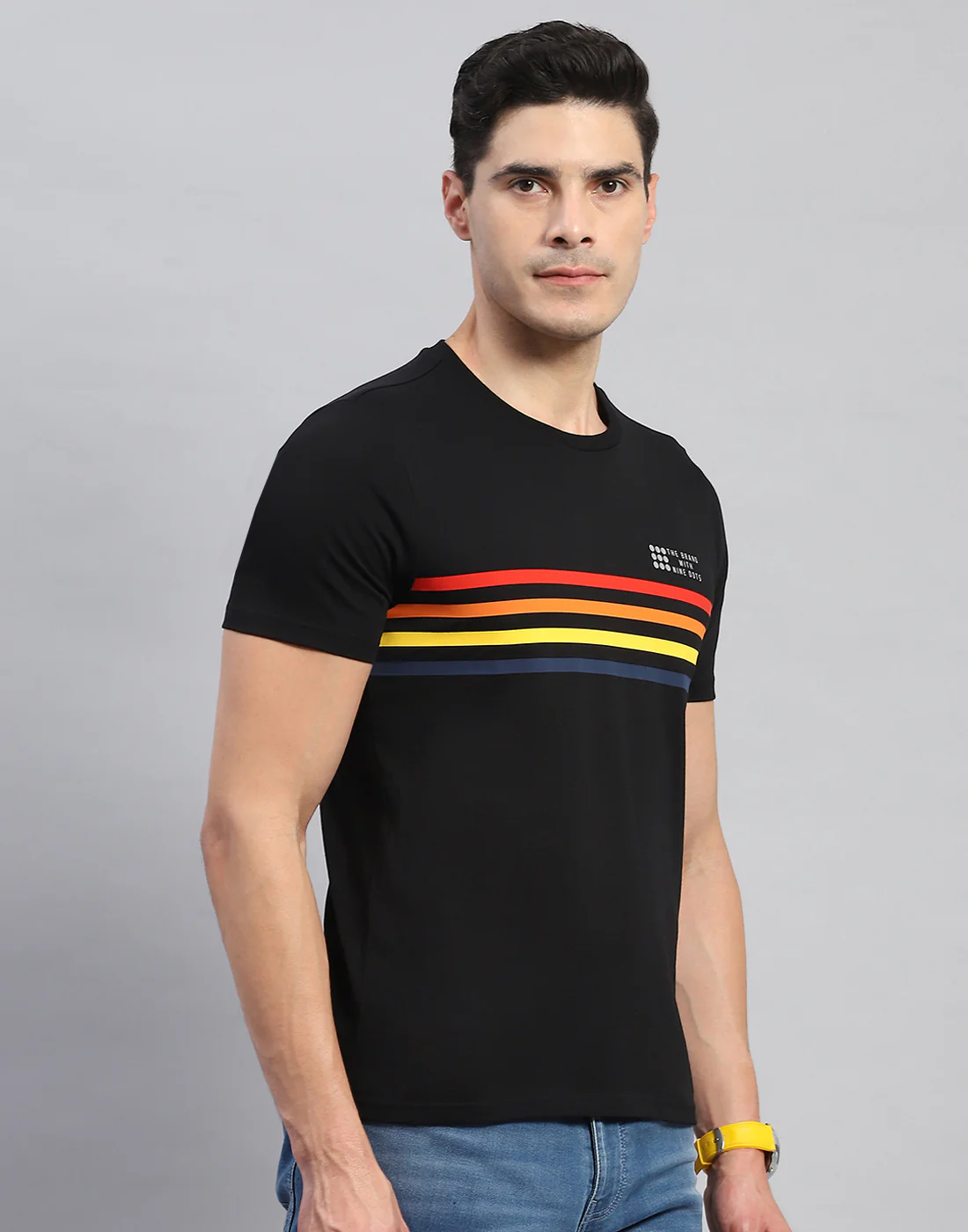 Rock.it Men Black Stripe Round Neck Half Sleeve T-Shirt - Image 4