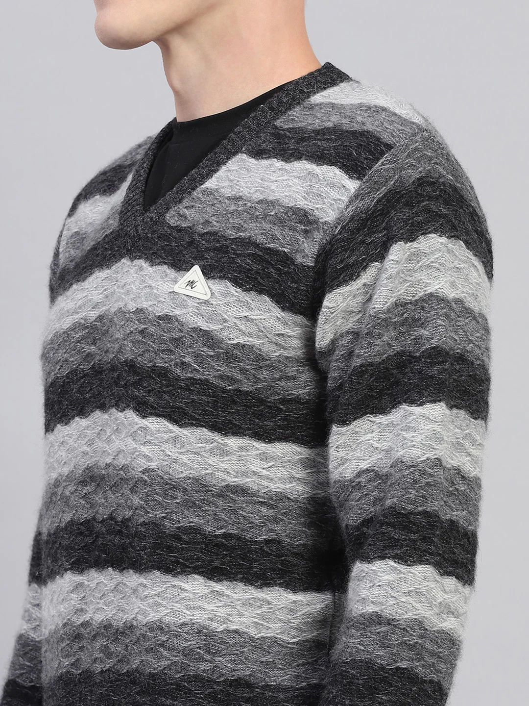 Men Black Stripe V Neck Full Sleeve Pullover - Image 6
