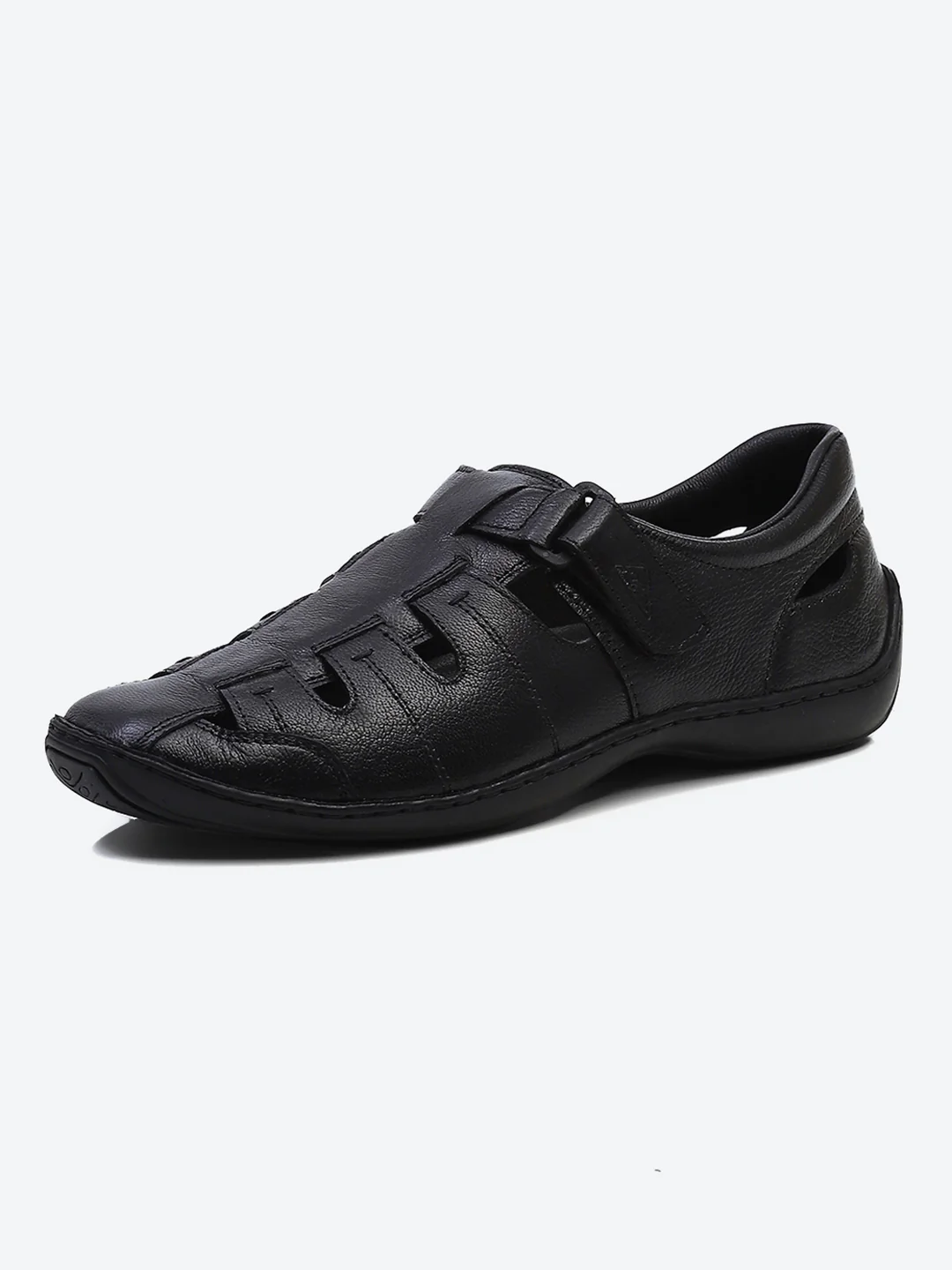 Men Black Velcro Leather Sandals - Image 4