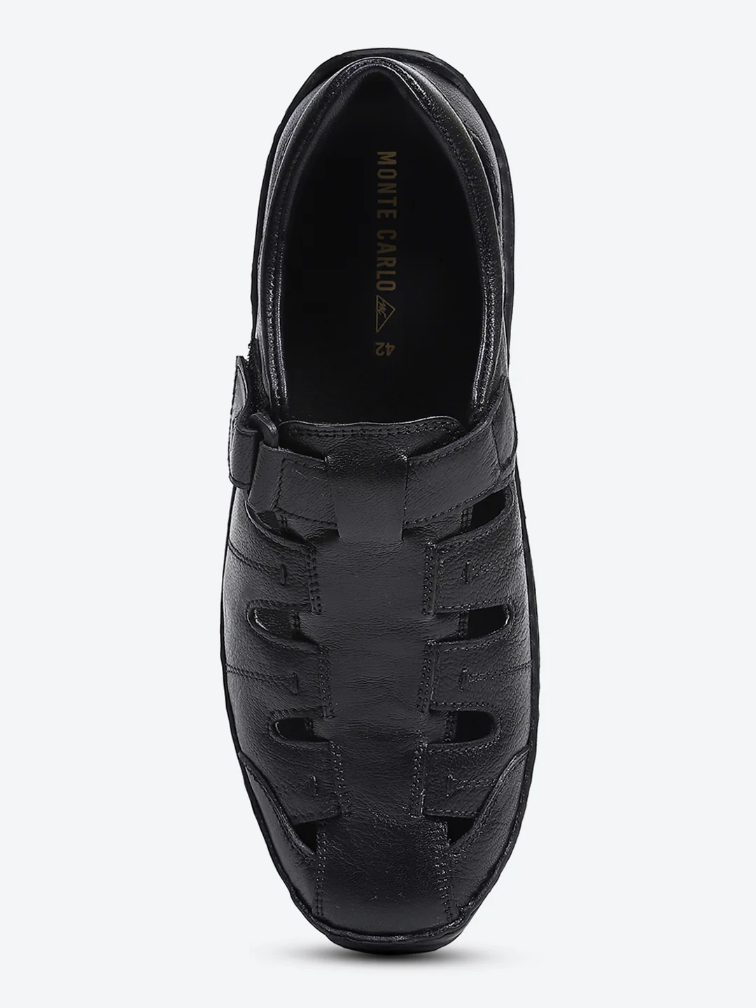 Men Black Velcro Leather Sandals - Image 8