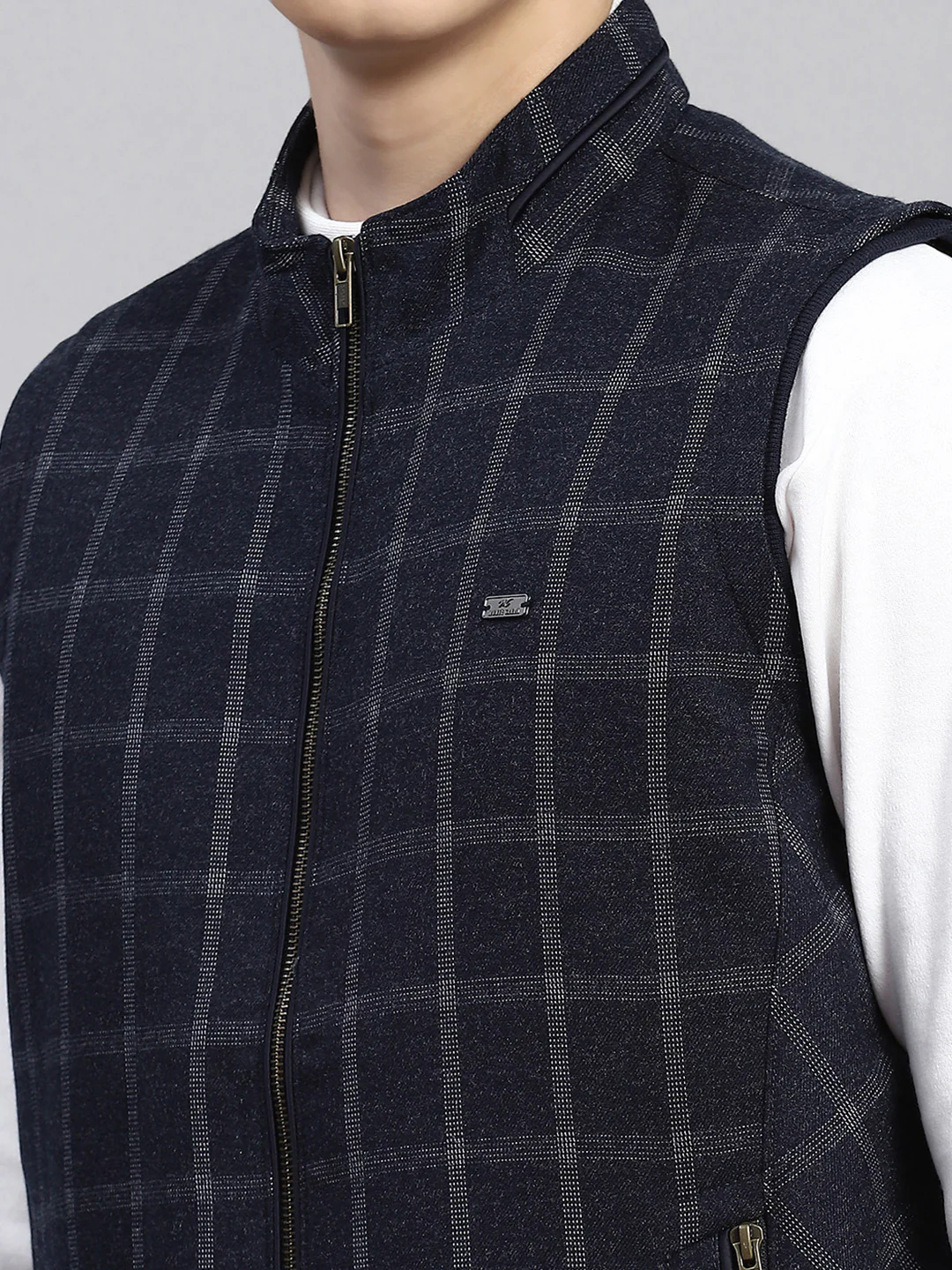 Men Blue Check Coat - Image 6