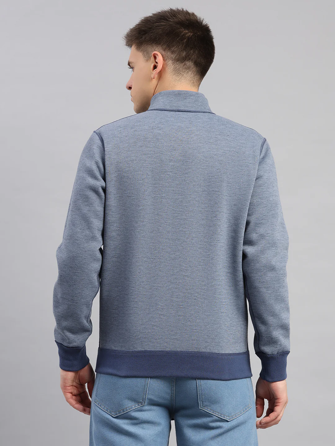 Men Blue Check Collar Full Sleeve Reversible Sweatshirt - Image 8
