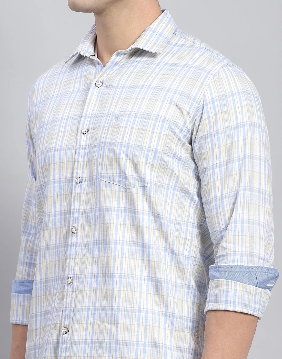 Men Blue Check Collar Full Sleeve Shirt - Image 7