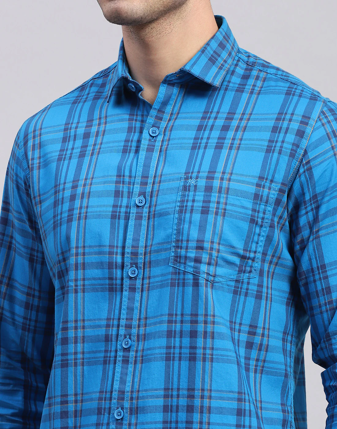 Men Blue Check Collar Full Sleeve Shirt - Image 7