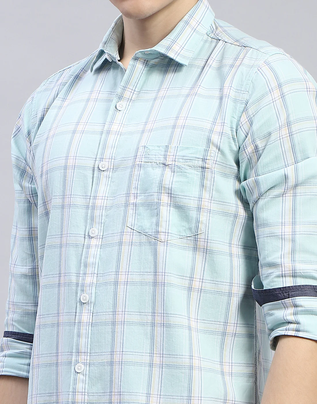 Men Blue Check Collar Full Sleeve Shirt - Image 7