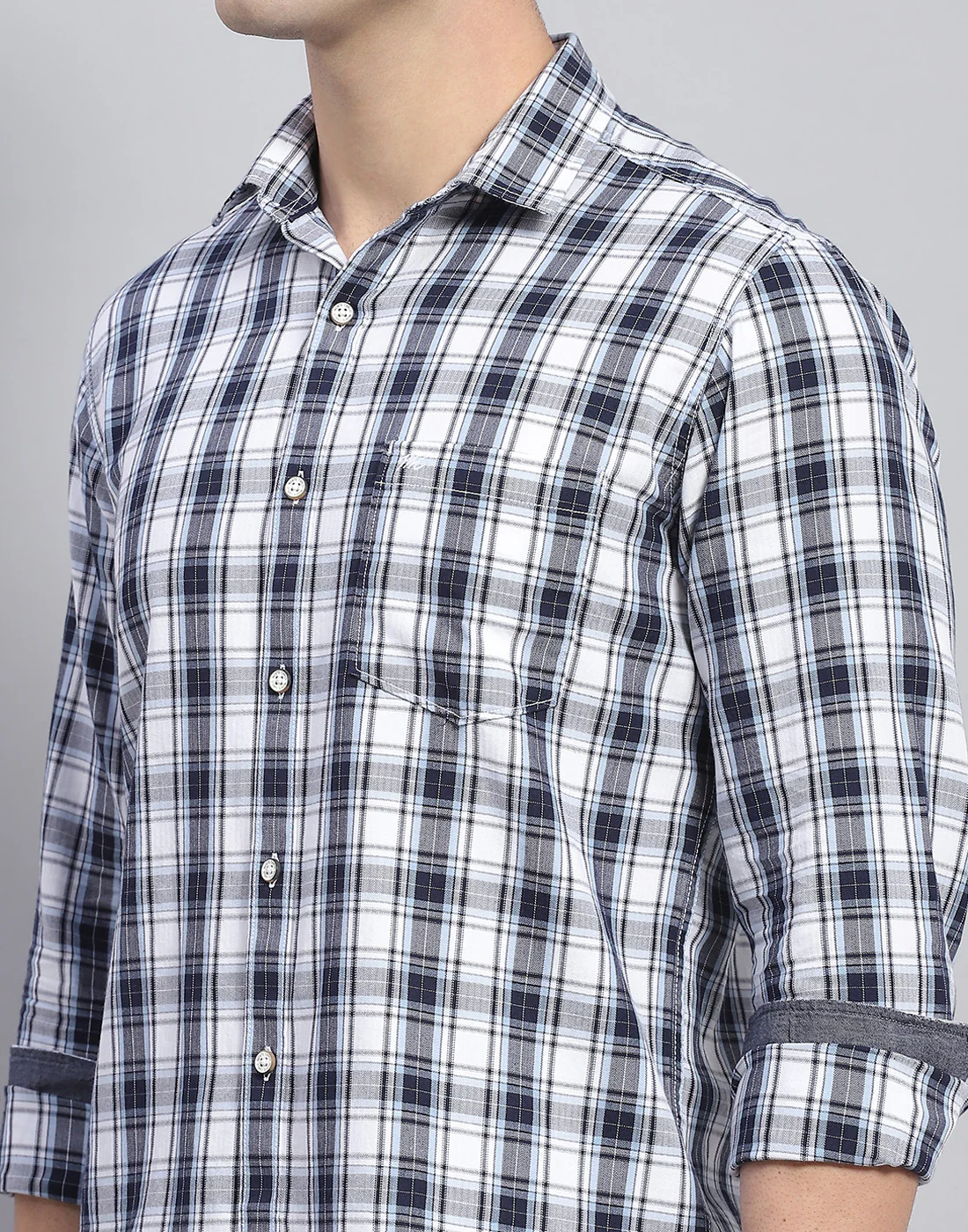 Men Blue Check Collar Full Sleeve Shirt - Image 7