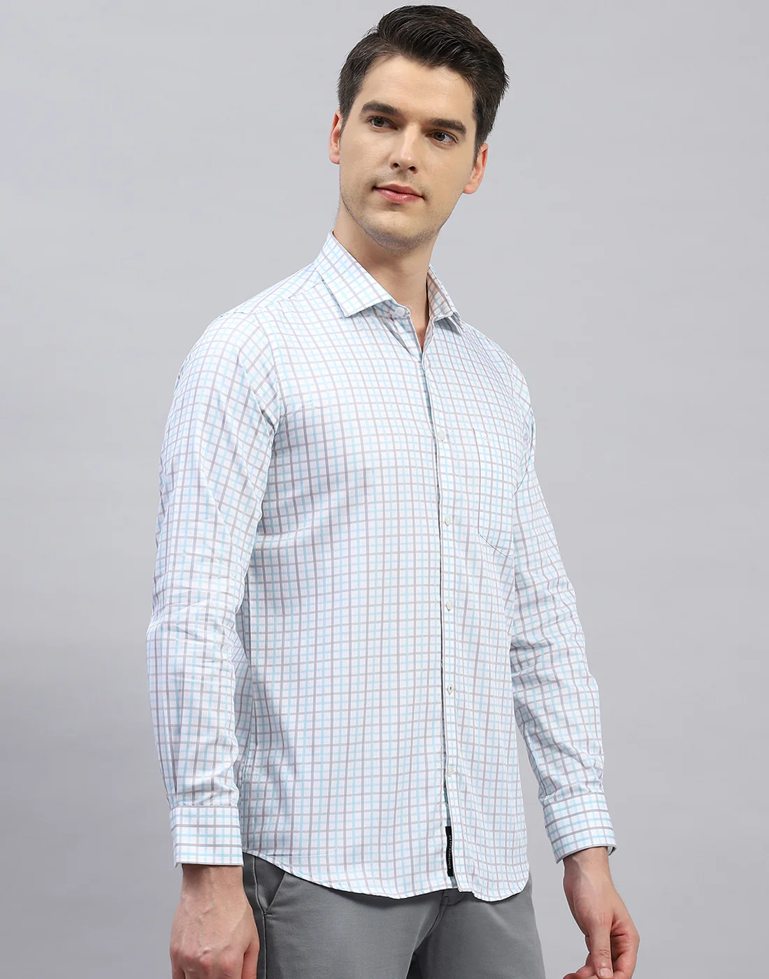 Men Blue Check Collar Full Sleeve Shirt - Image 4