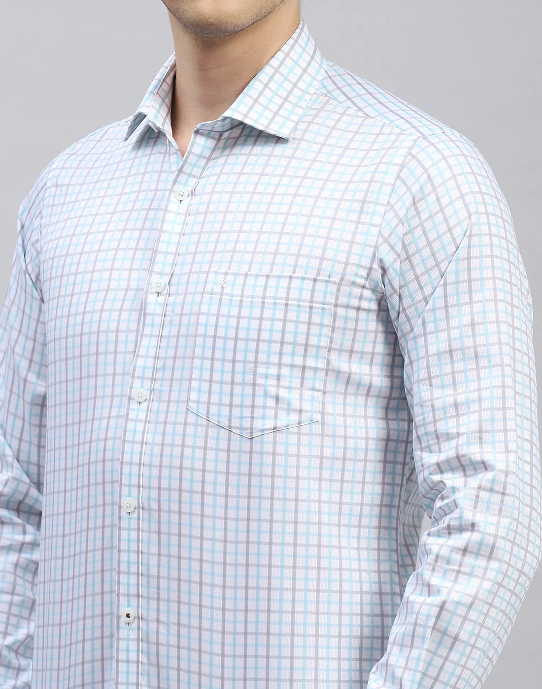 Men Blue Check Collar Full Sleeve Shirt - Image 6