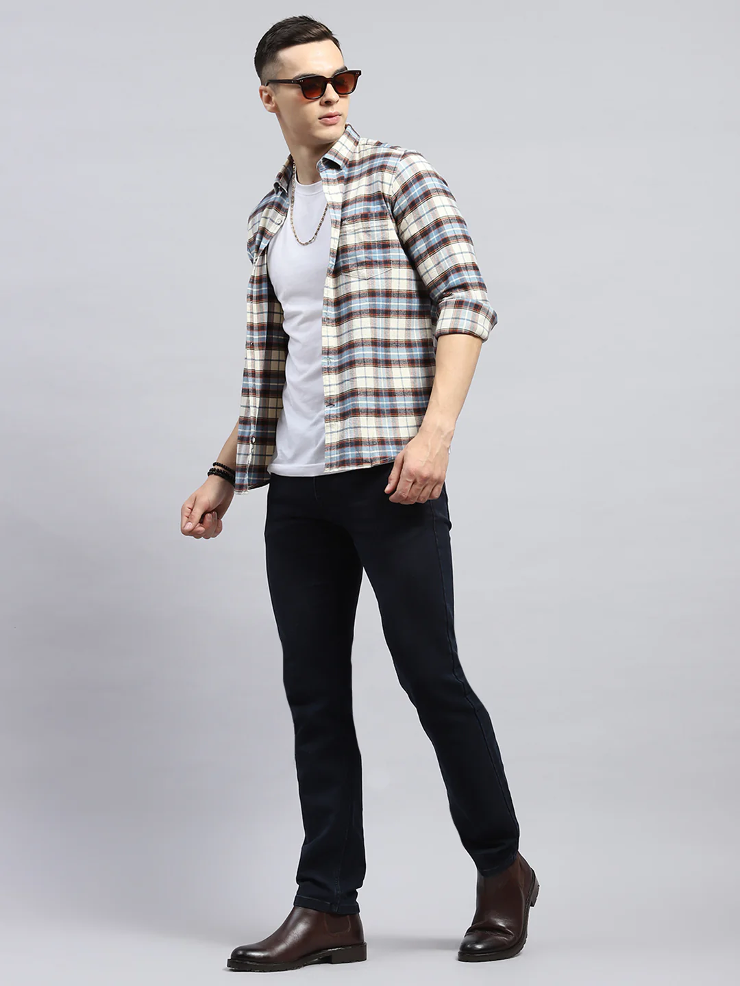 Men Blue Check Collar Full Sleeve Shirt - Image 2