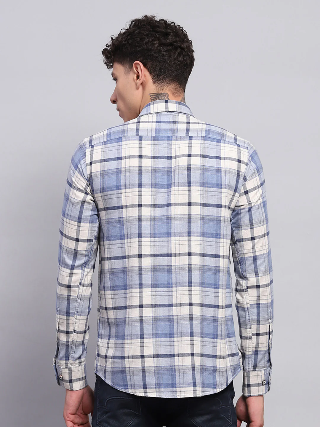 Men Blue Check Collar Full Sleeve Shirt - Image 5