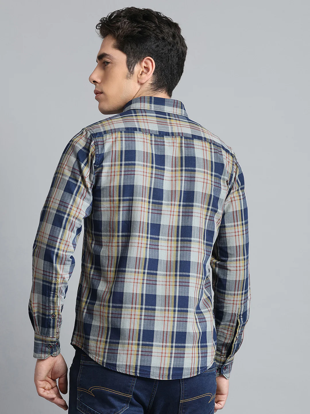 Men Blue Check Collar Full Sleeve Shirt - Image 5
