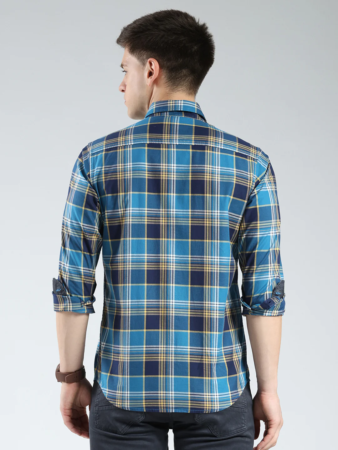 Men Blue Check Collar Full Sleeve Shirt - Image 5