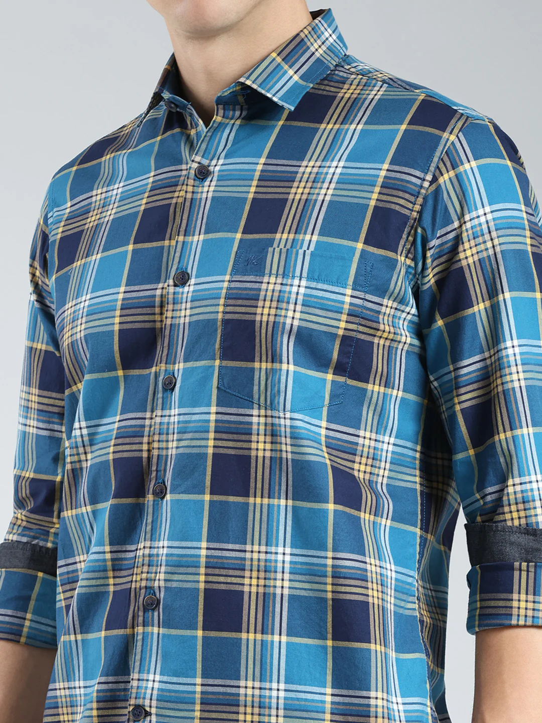 Men Blue Check Collar Full Sleeve Shirt - Image 6