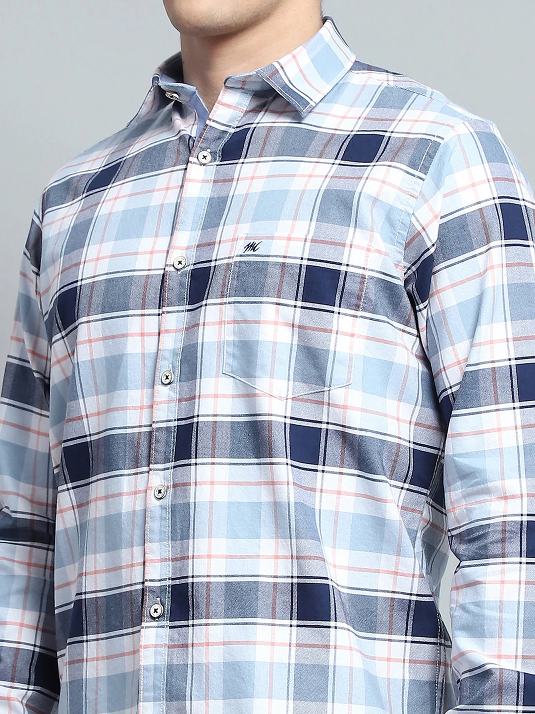 Men Blue Check Collar Full Sleeve Shirt - Image 7