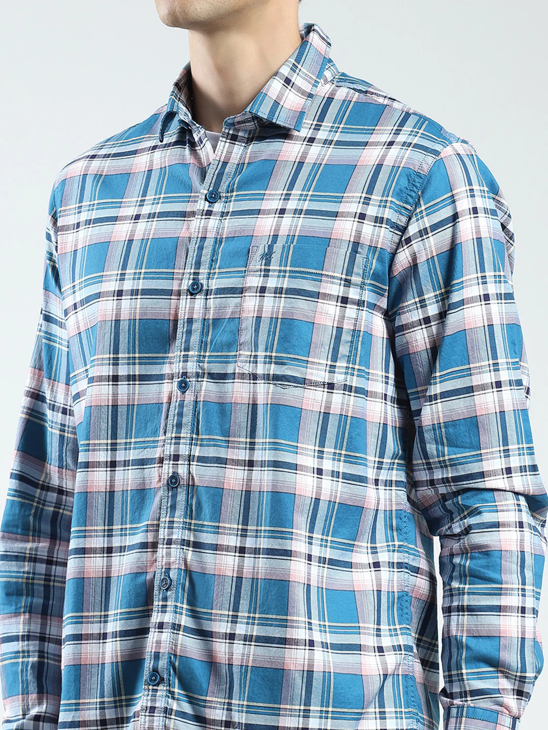 Men Blue Check Collar Full Sleeve Shirt - Image 6