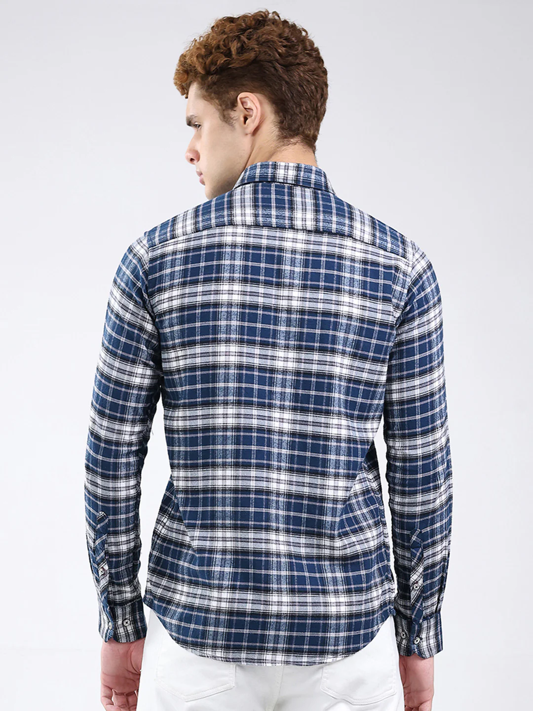 Men Blue Check Collar Full Sleeve Shirt - Image 5