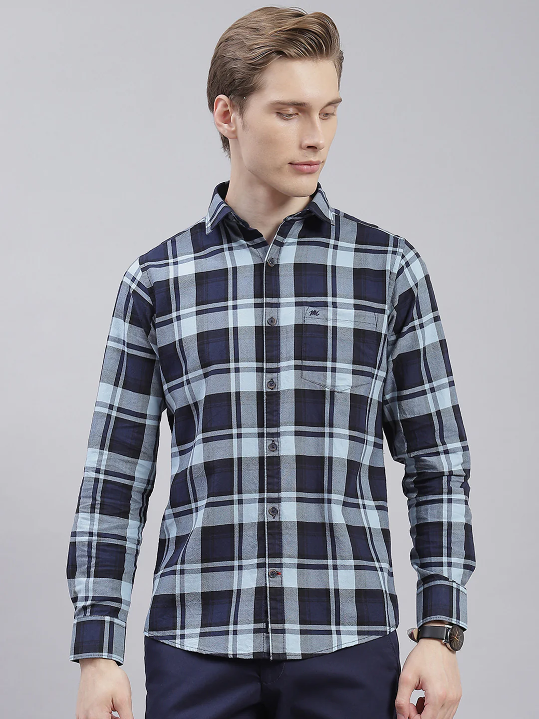 Men Blue Check Collar Full Sleeve Shirts - Image 2
