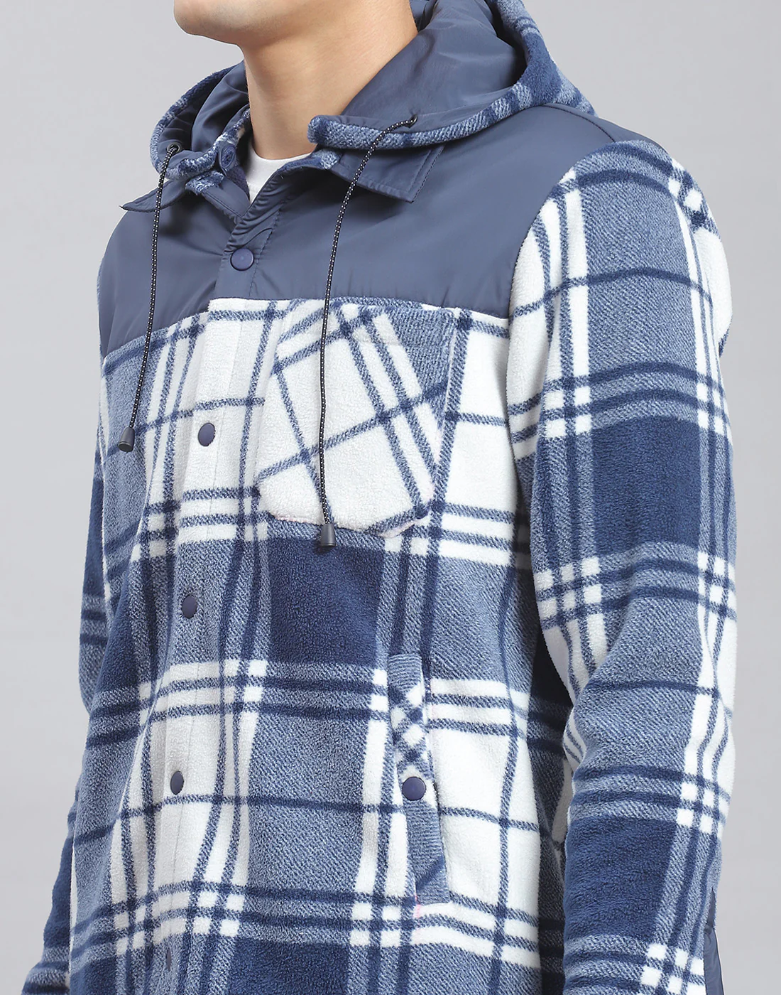 Men Blue Check Hooded Full Sleeve Shirt - Image 7