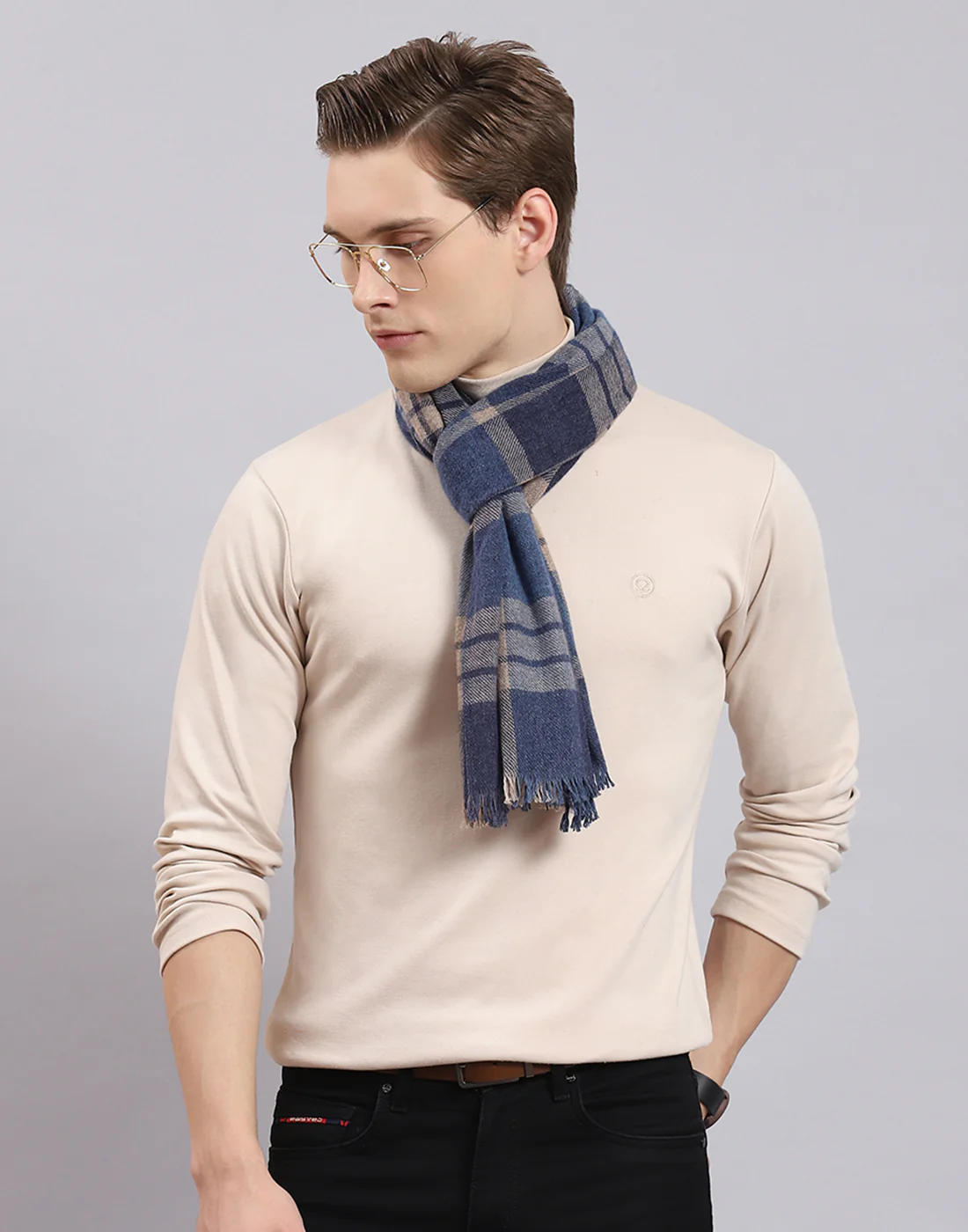 Men Blue Check Muffler - Image 2