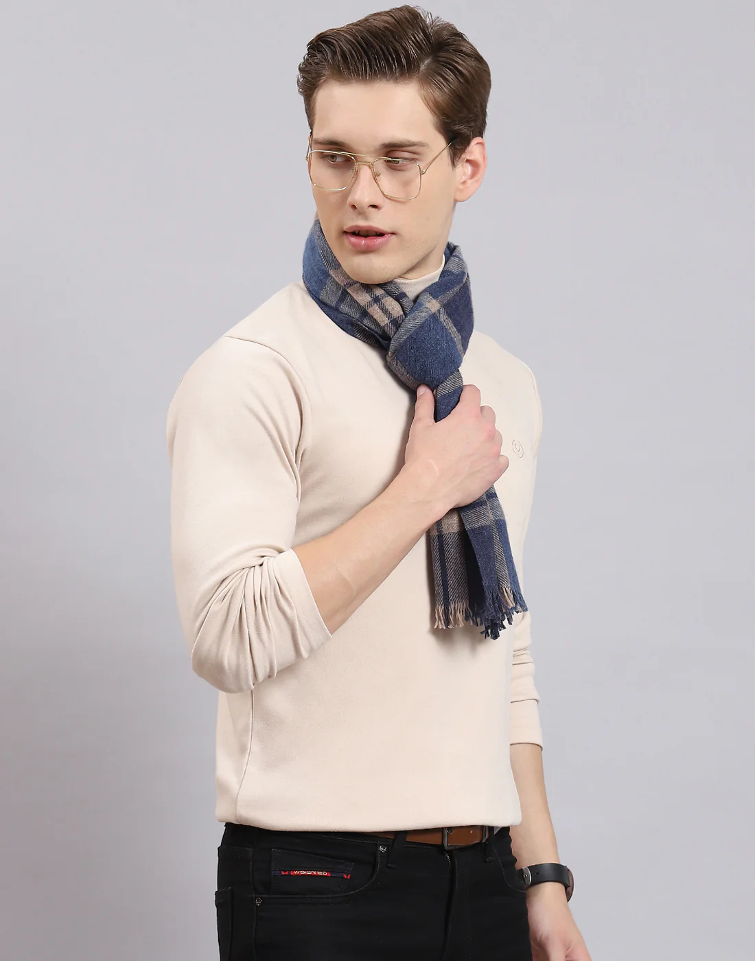 Men Blue Check Muffler - Image 5