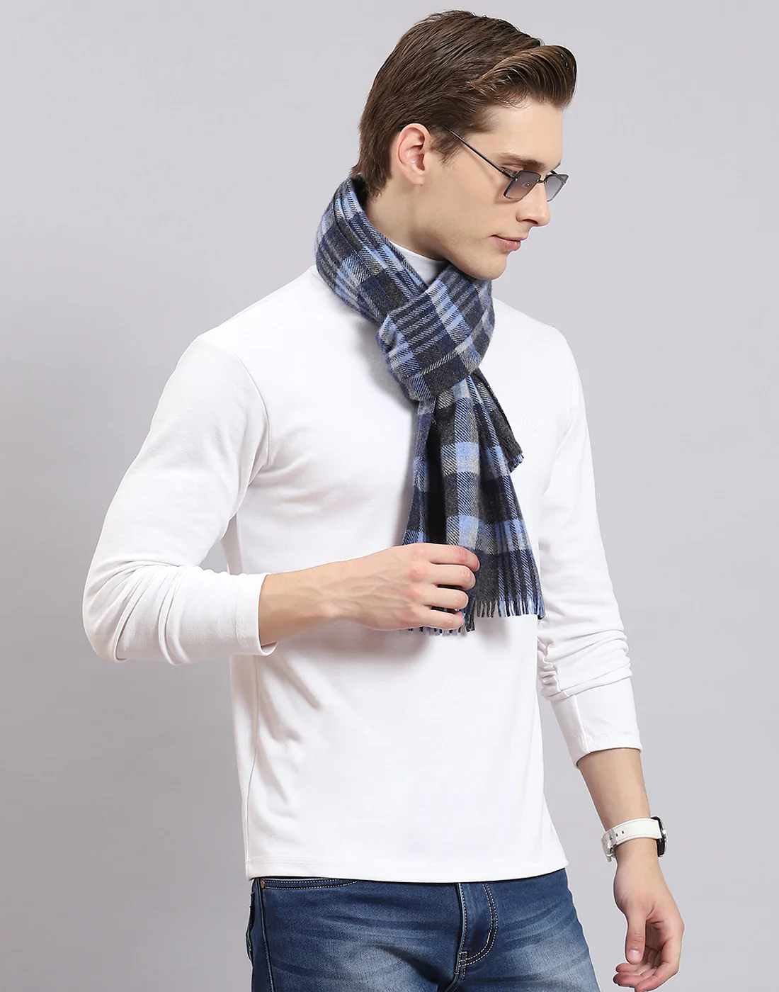 Men Blue Check Muffler - Image 5