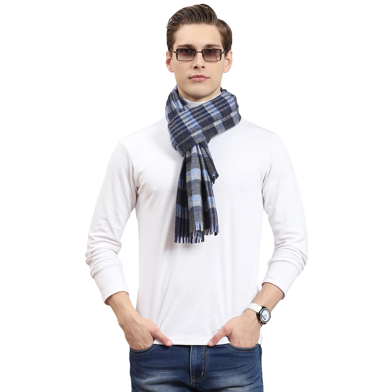Men Blue Check Muffler - Image 6