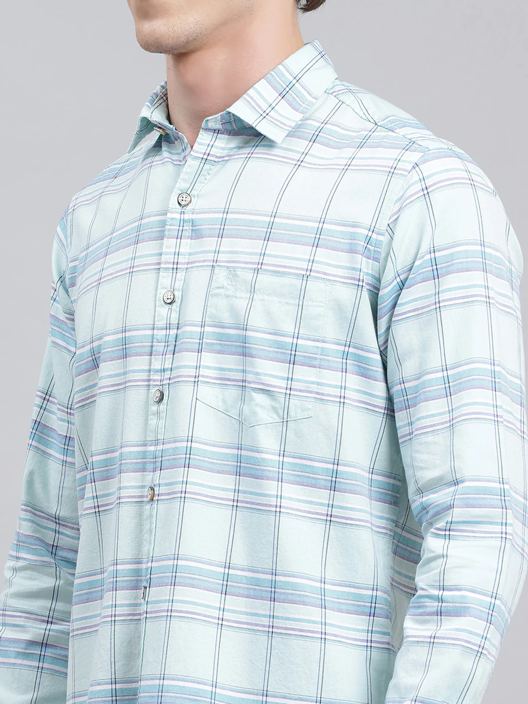 Men Blue Check Pure Cotton Shirt - Image 6