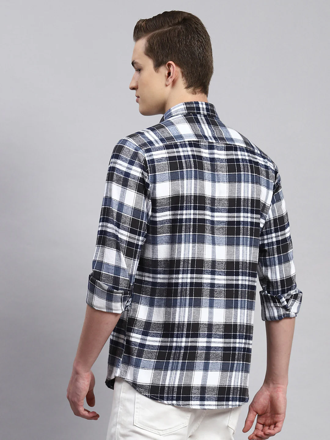 Men Blue Check Shirt - Image 5