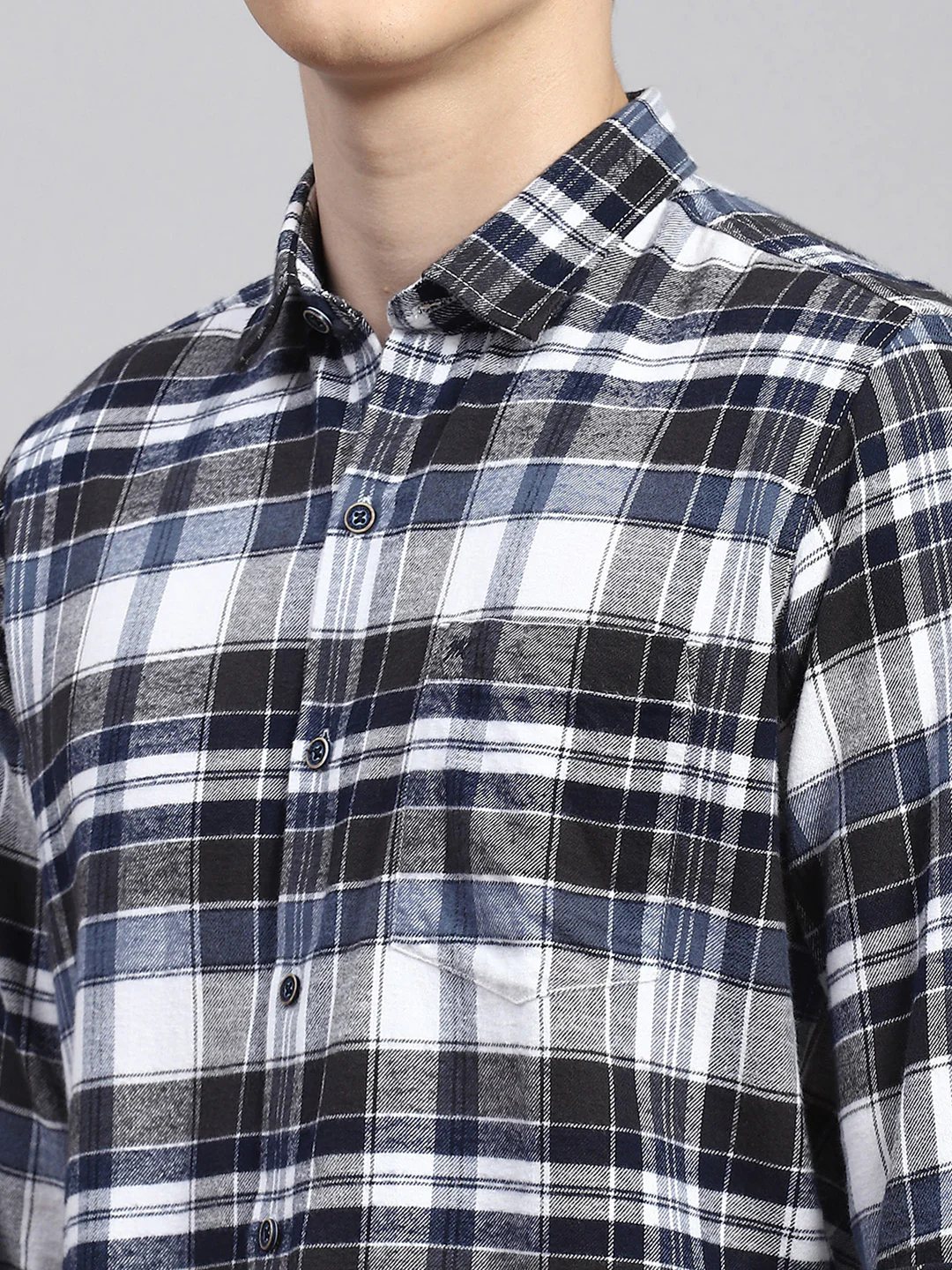 Men Blue Check Shirt - Image 6
