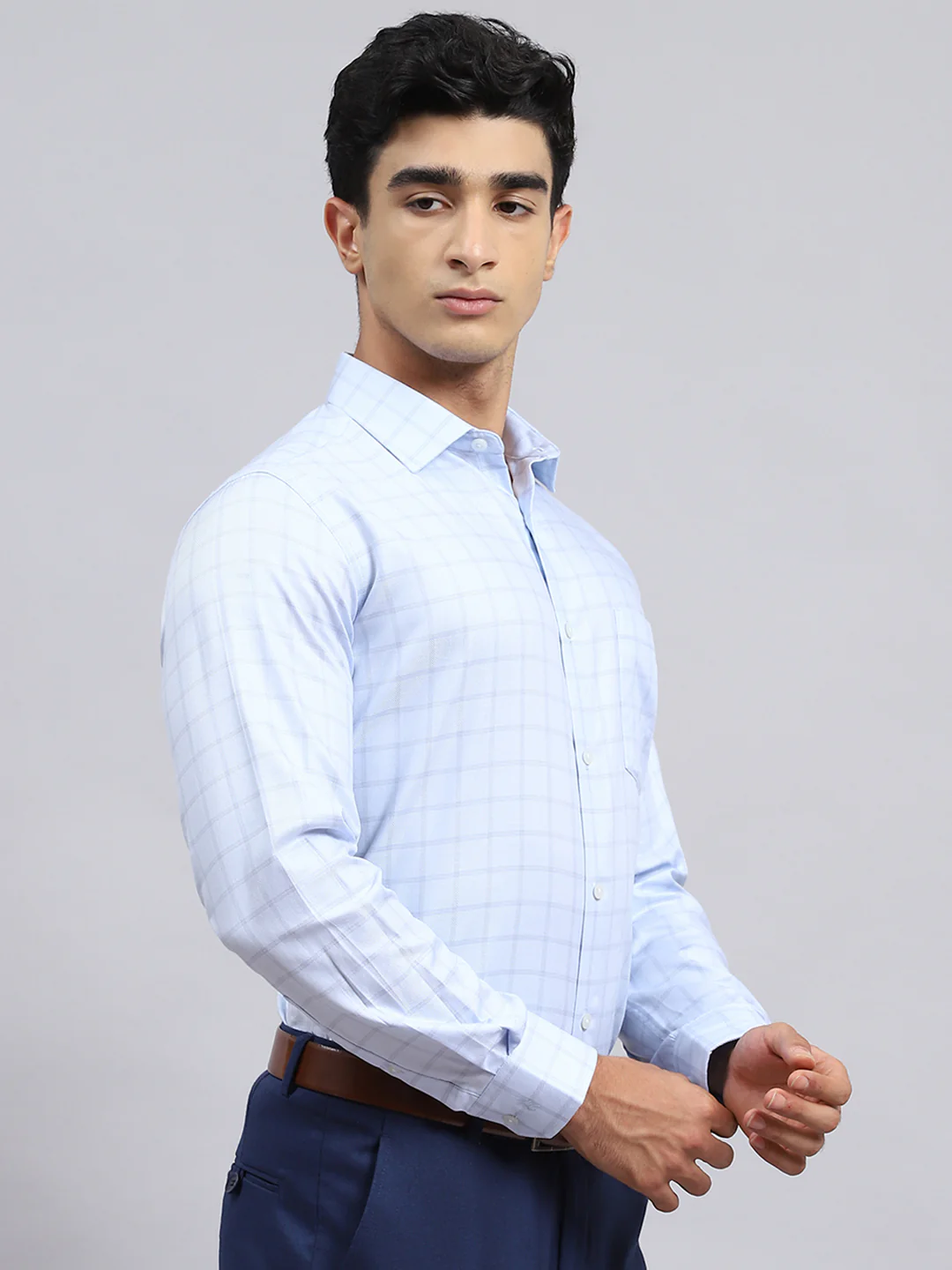 Men Blue Check Shirt - Image 3