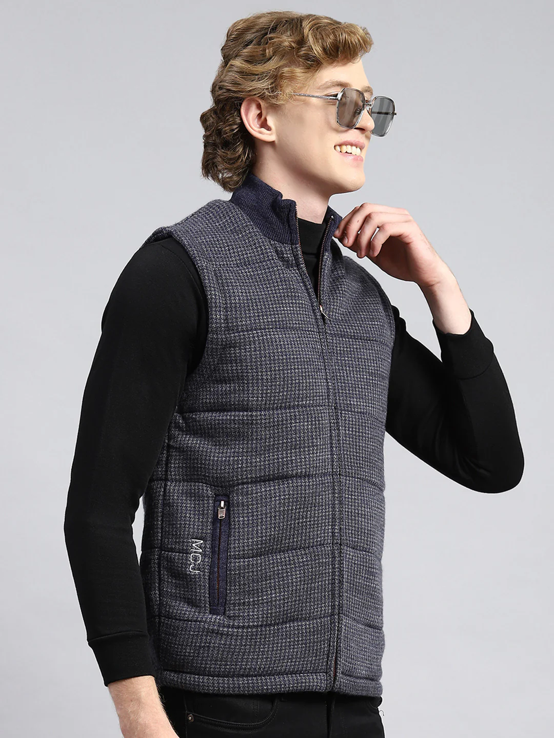 Men Blue Jaquard Jacket - Image 3