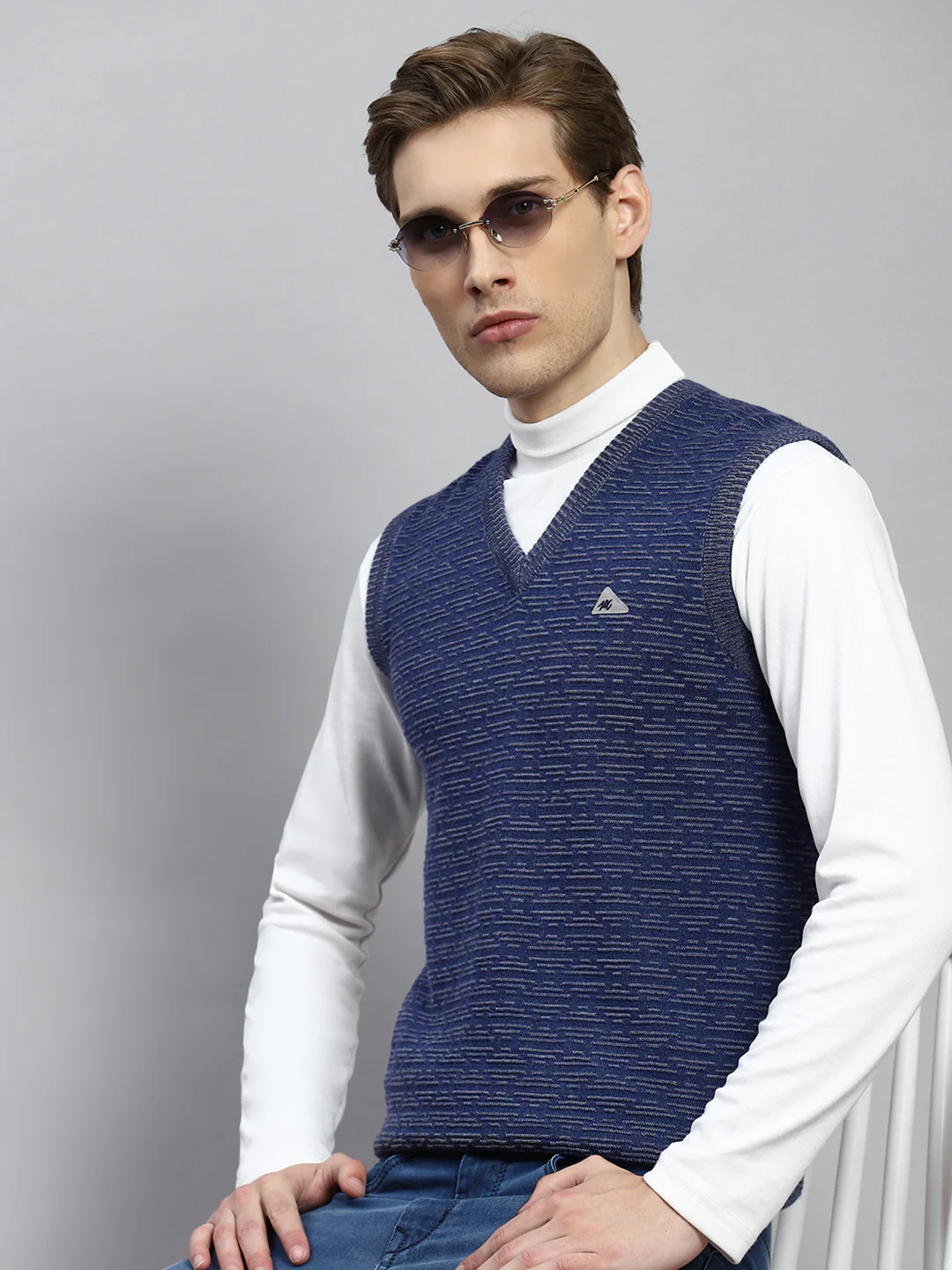 Men Blue Jaquard Sweater - Image 2